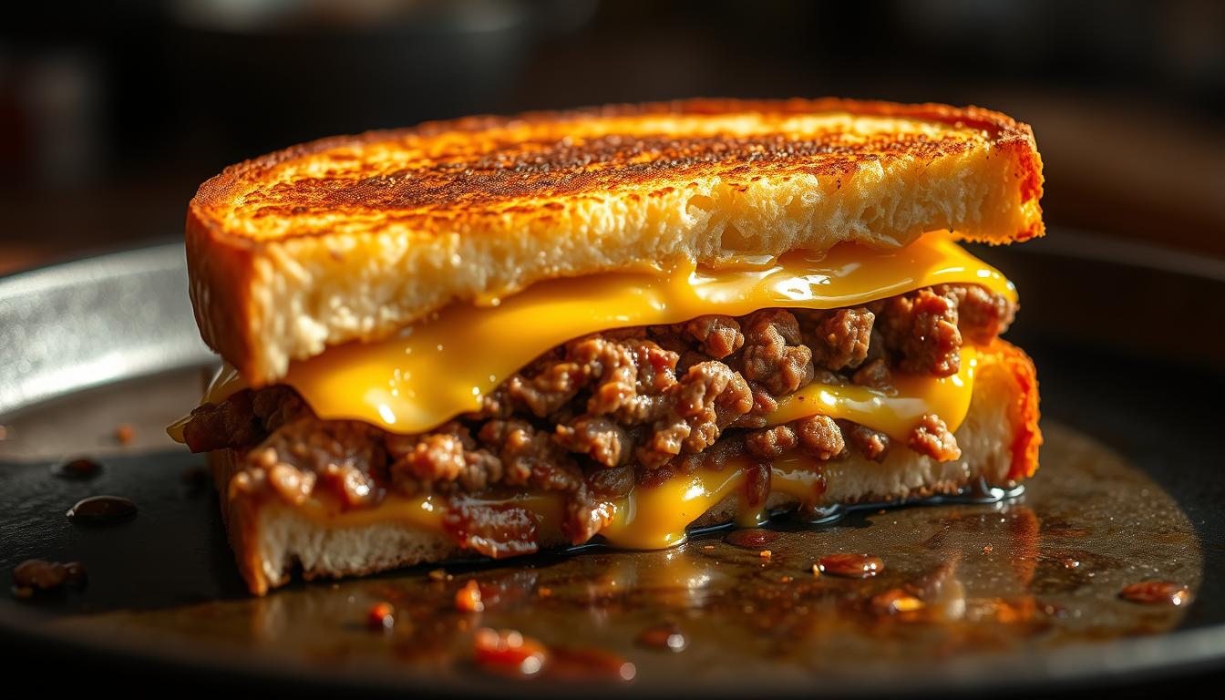 Grilled Cheese Sandwich with Ground Beef