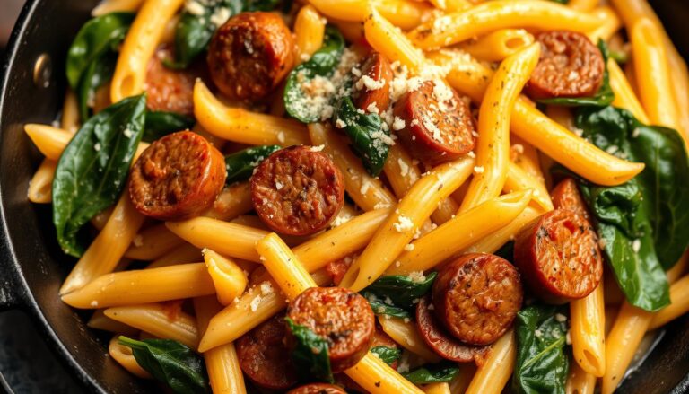 One-Pan Creamy Penne with Spinach & Italian Sausage