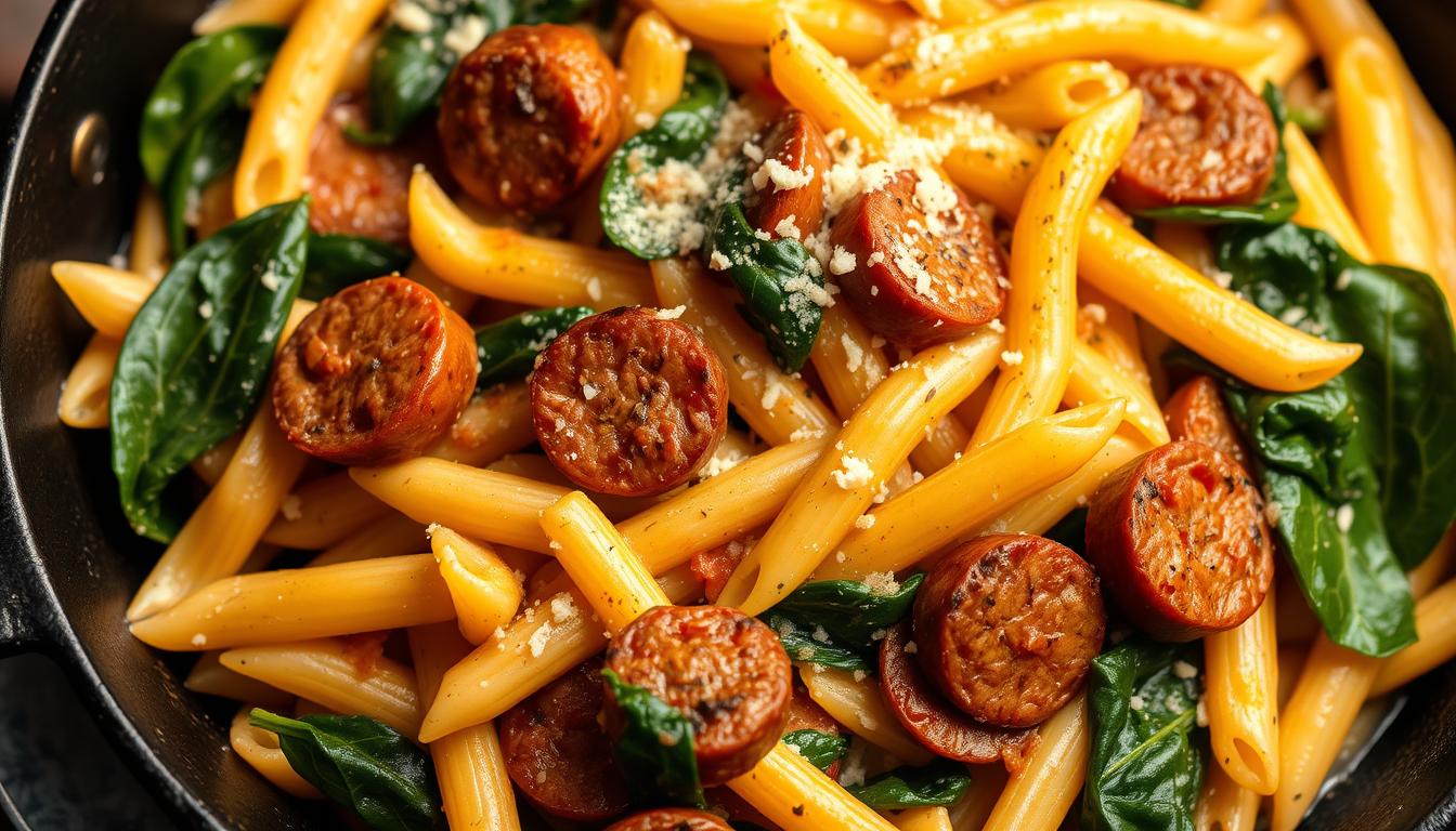 One-Pan Creamy Penne with Spinach & Italian Sausage