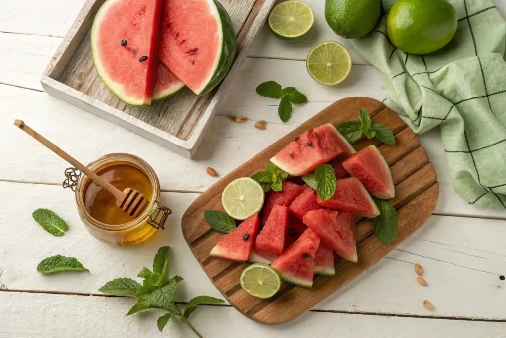 Watermelon Limeade Ingredients — Fresh Watermelon, Lime, Honey