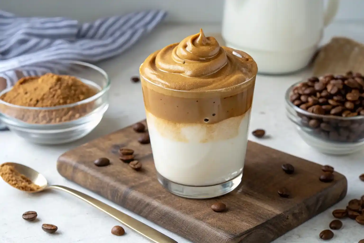 Cloud coffee layered whipped drink in glass