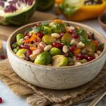Dense Bean Salad Violet Recipe with Roasted Brussels and Pomegranate