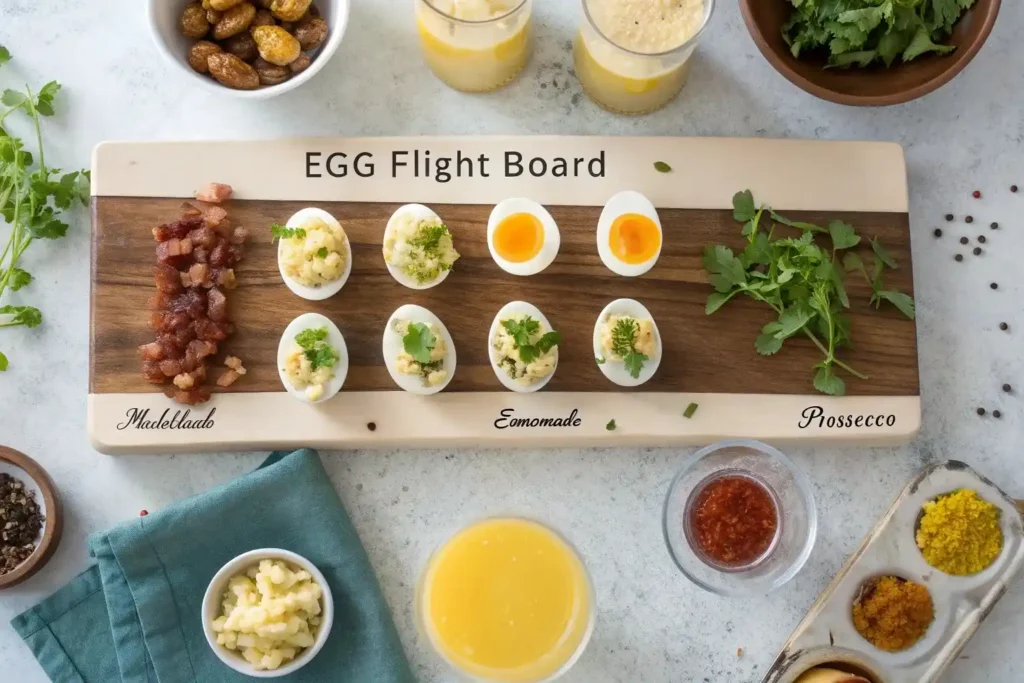 Boiled egg tasting board with drink pairings