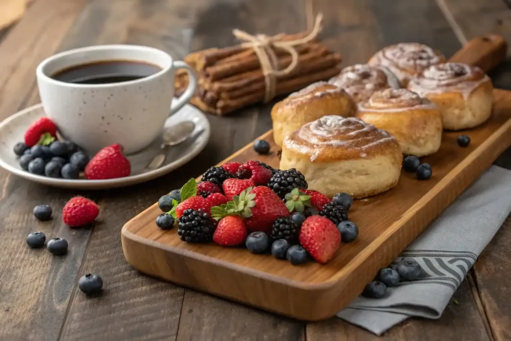 Glazed cinnamon focaccia served on a brunch board