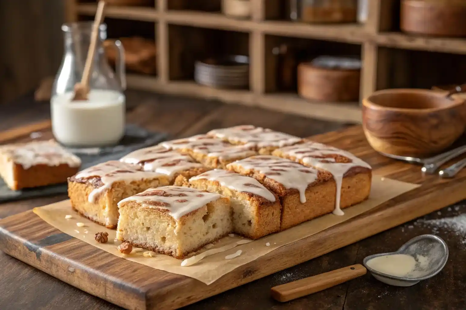 Glazed cinnamon focaccia recipe with vanilla glaze