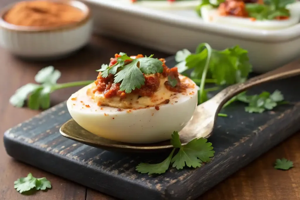 Whole egg with harissa labneh and garnish