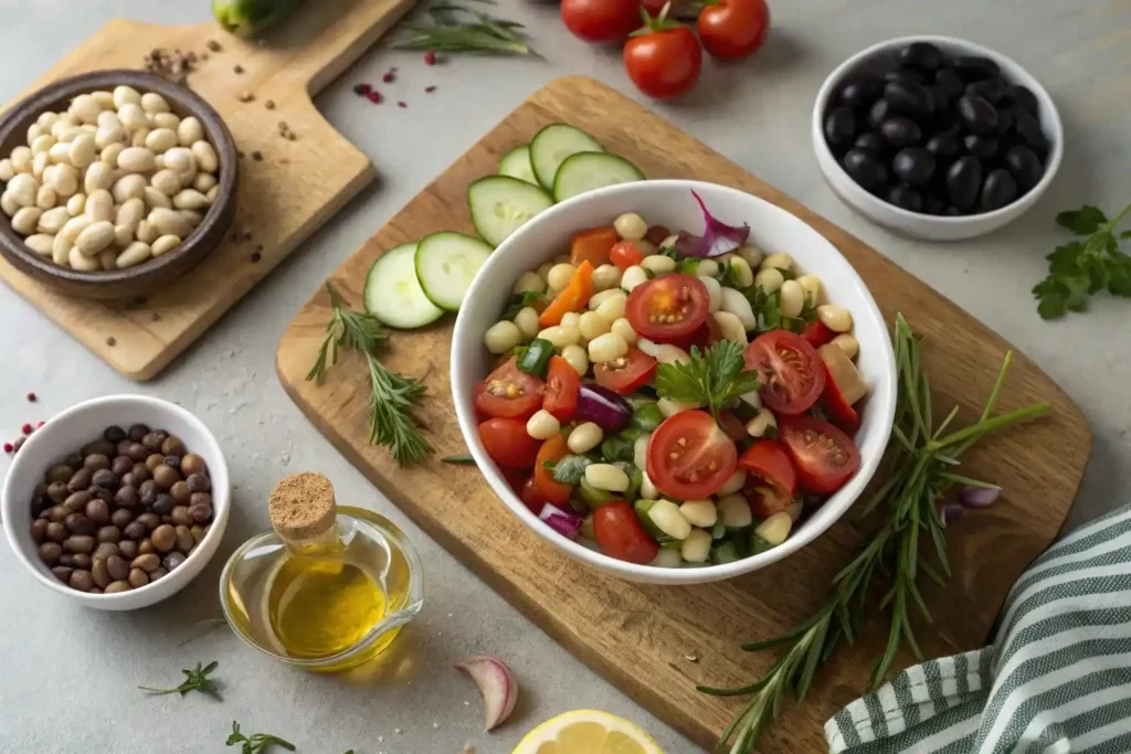 Ingredients for Mediterranean dense bean salad