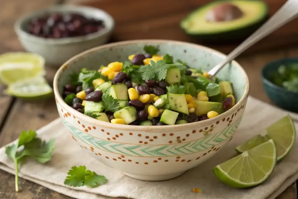 Spicy black bean salad with jalapeños and cilantro