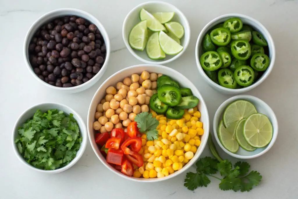 Ingredients for southwest dense bean salad recipe