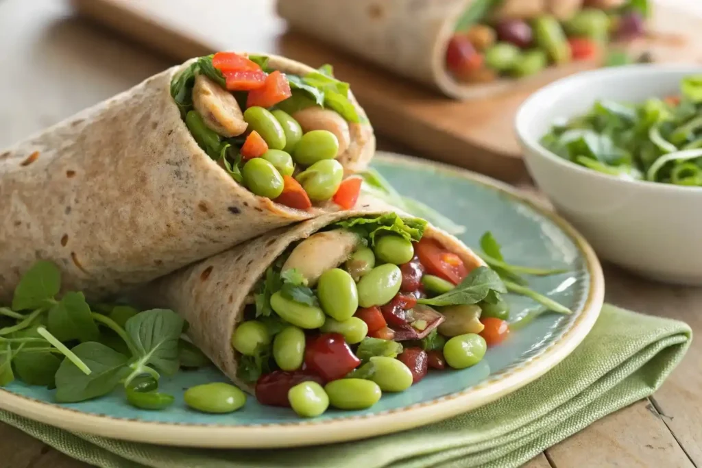 Vegan bean salad in a wrap with greens