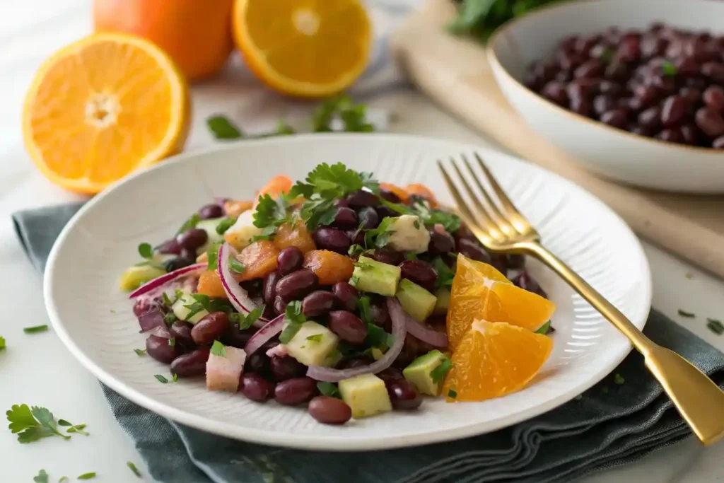 Finished Violet Witchel bean salad recipe with citrus vinaigrette