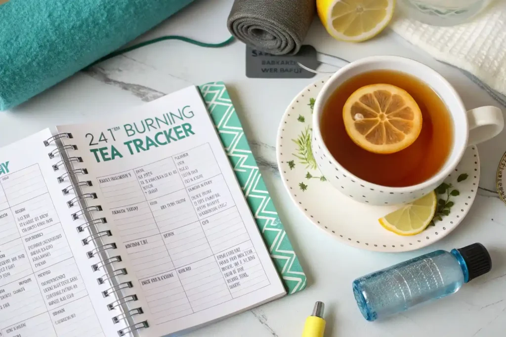 21 day fat burning tea recipe tracker and cup