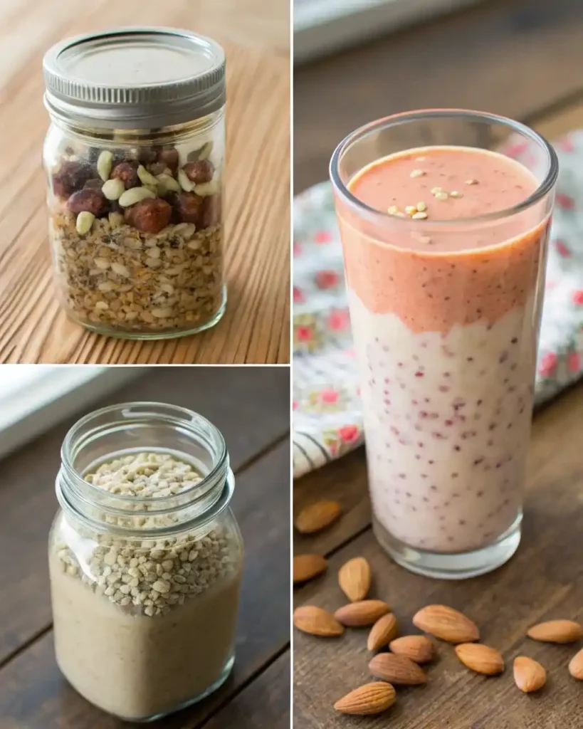 Three preparation methods for bariatric seed recipe: dry storage, gel pudding, and smoothie versions