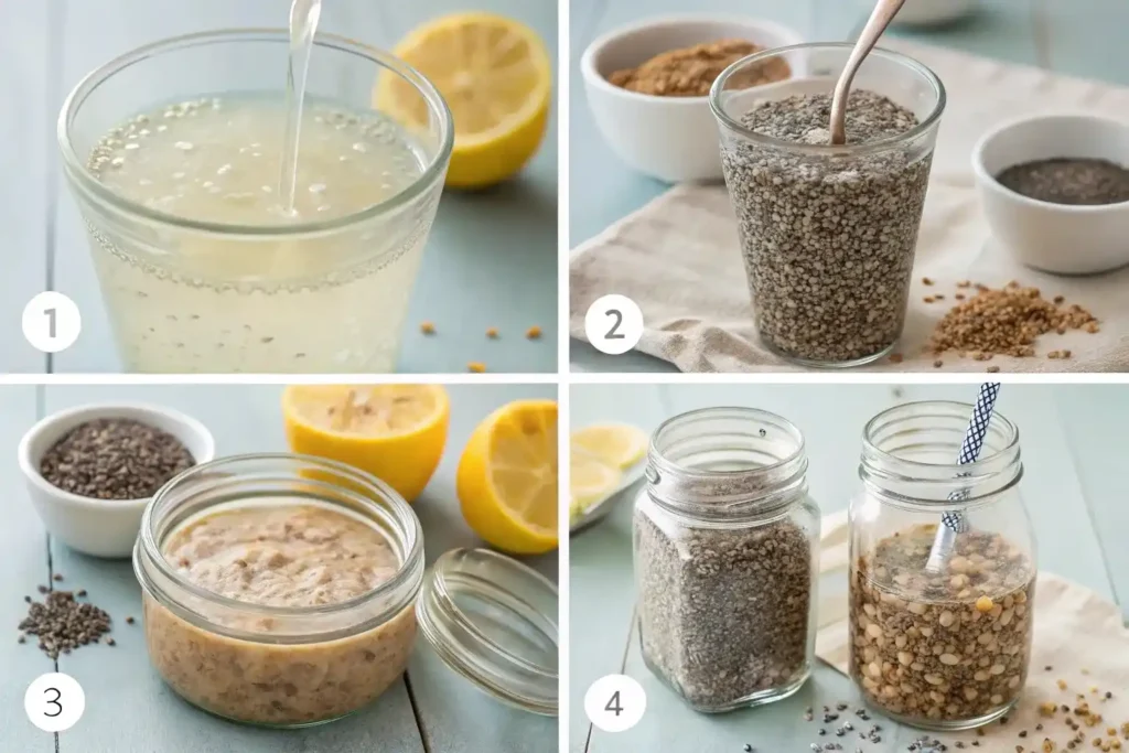 Step-by-step preparation of bariatric seed weight loss recipe showing soaking process and mixing stages