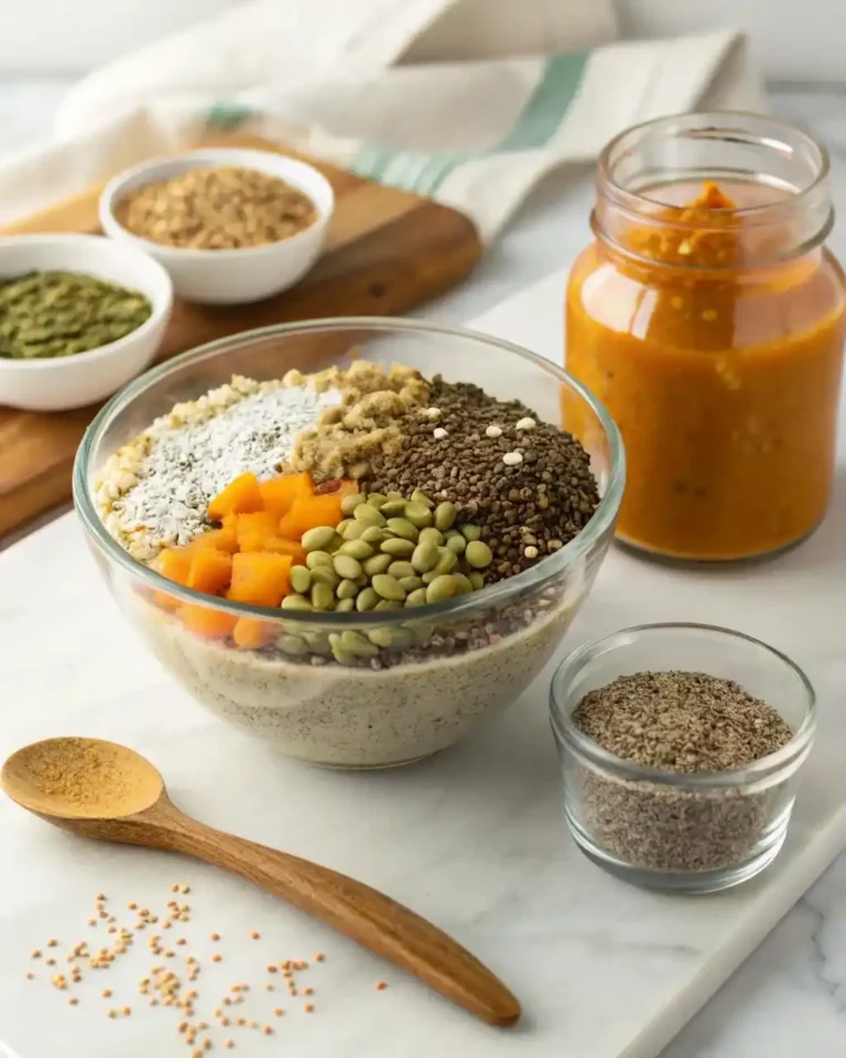 Bariatric seed recipe for weight loss featuring chia seeds, flax, hemp hearts and pumpkin seeds for post-surgery nutrition