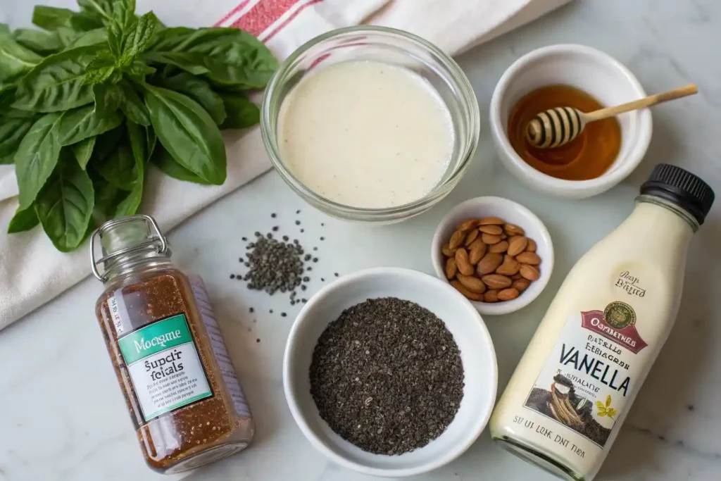 Ingredients for making basil seed pudding