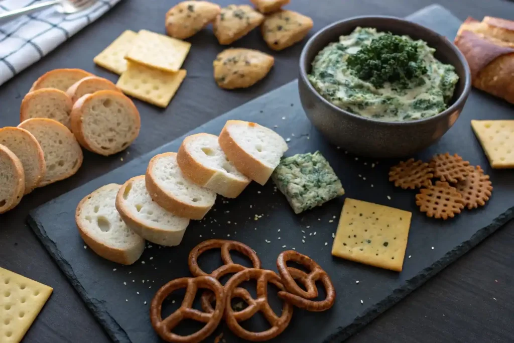 Best crackers for spinach dip and bread options including crostini and pita chips