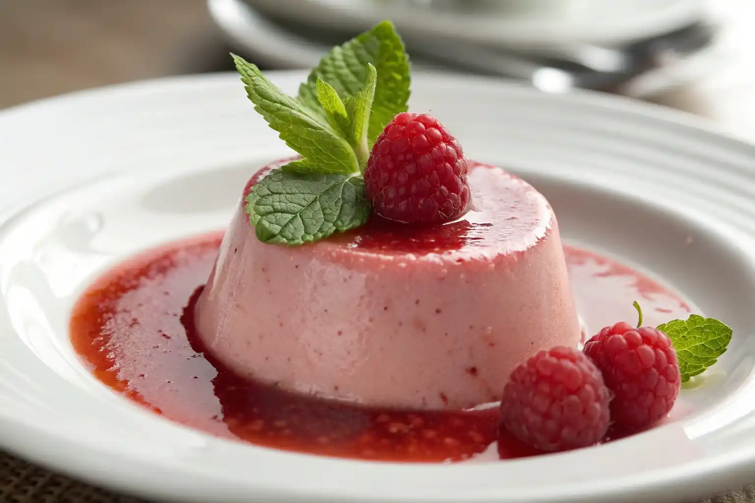 Raspberry spuma made with cooked syrup method, elegant presentation.