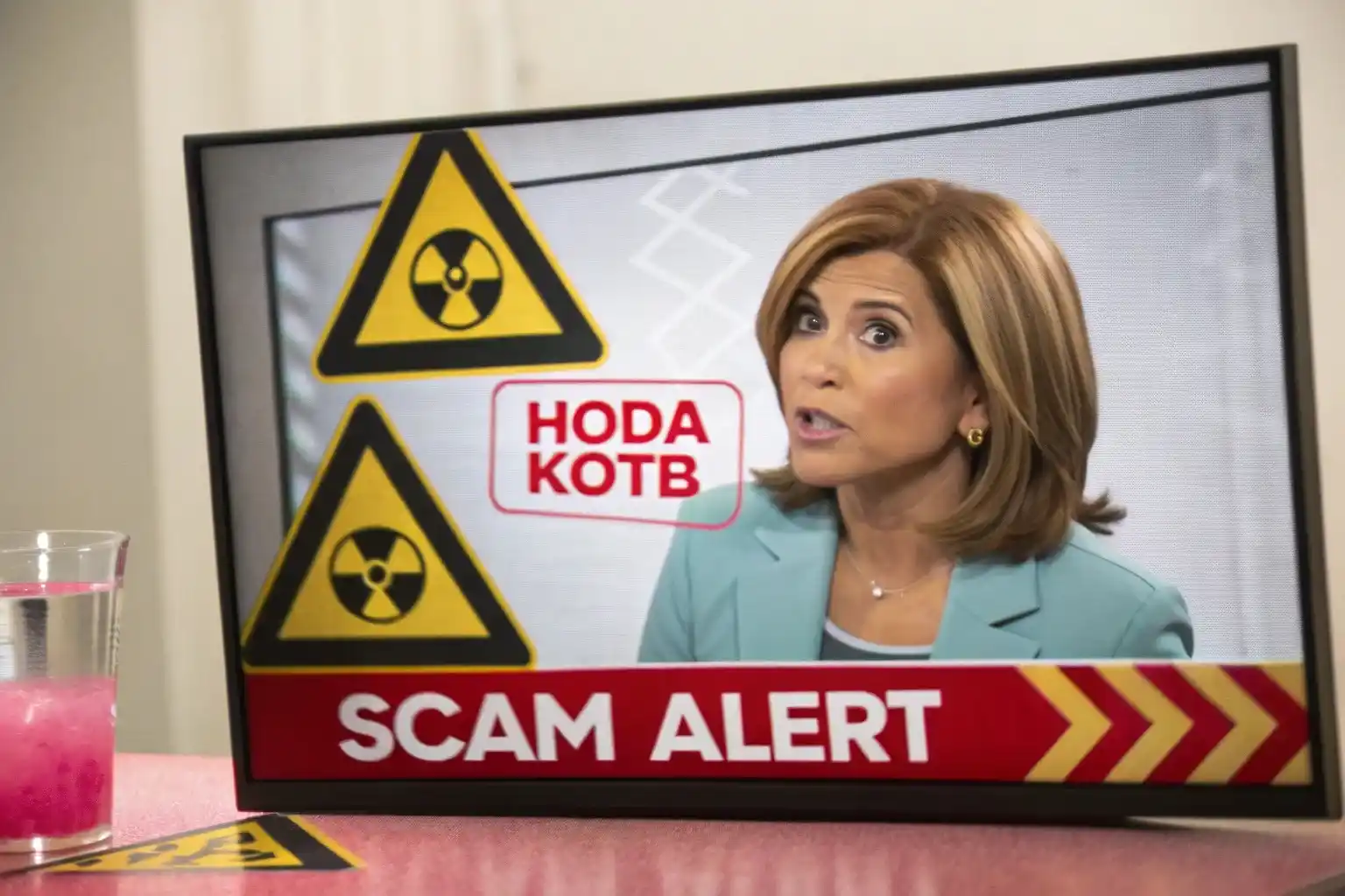 Warning image exposing the Hoda Pink Salt Recipe as a scam with fake celebrity endorsement