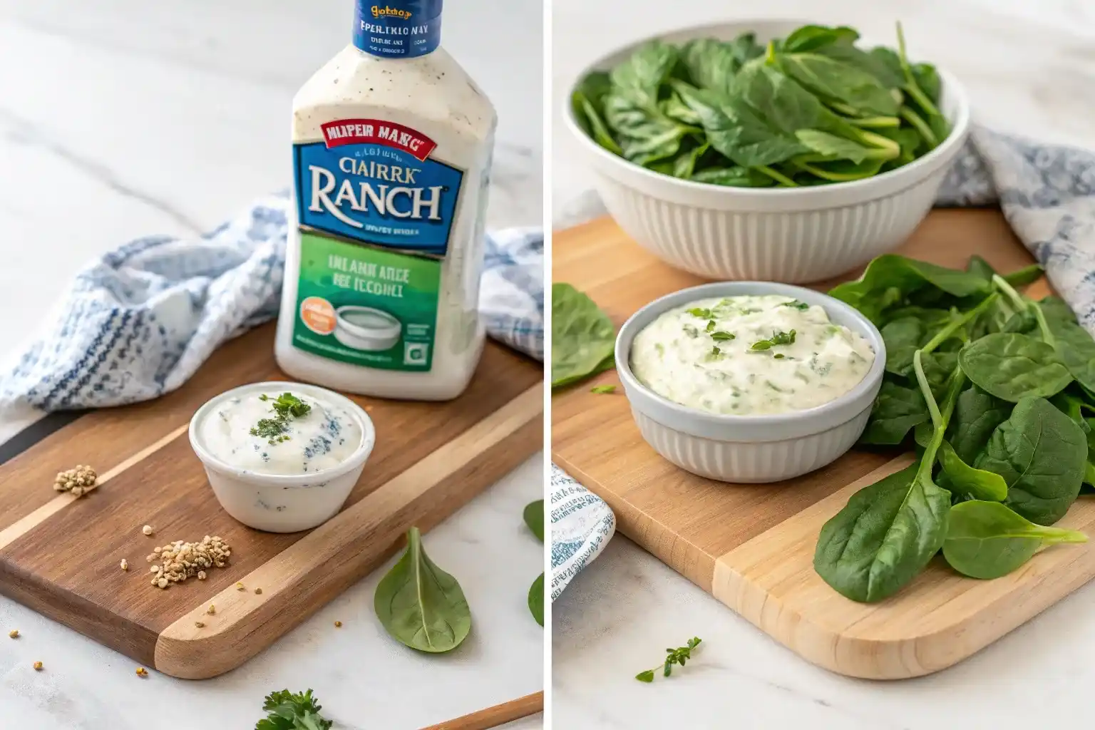 Ranch packet vs bottled dressing for spinach dip ingredients comparison side by side