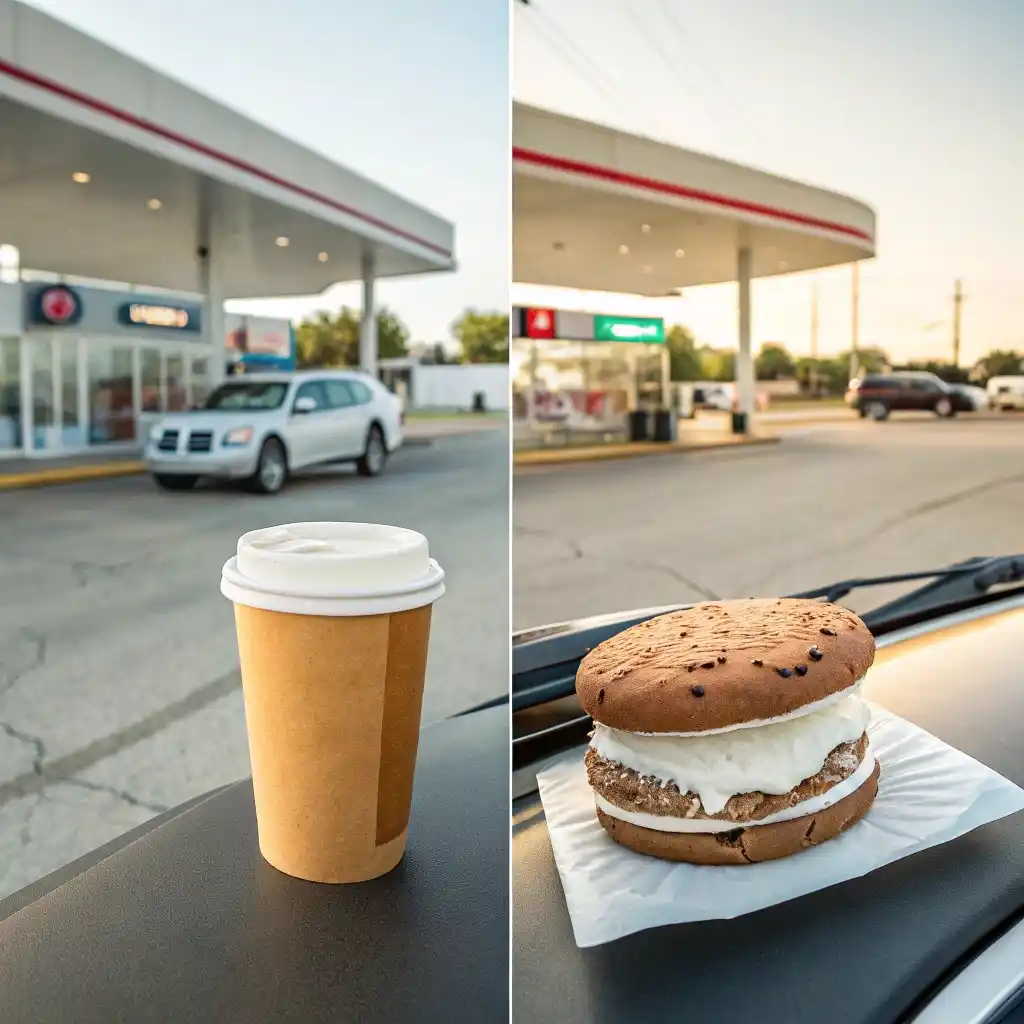 Samantha Brown enjoying gas station affogato at Gulf station - viral TikTok recipe