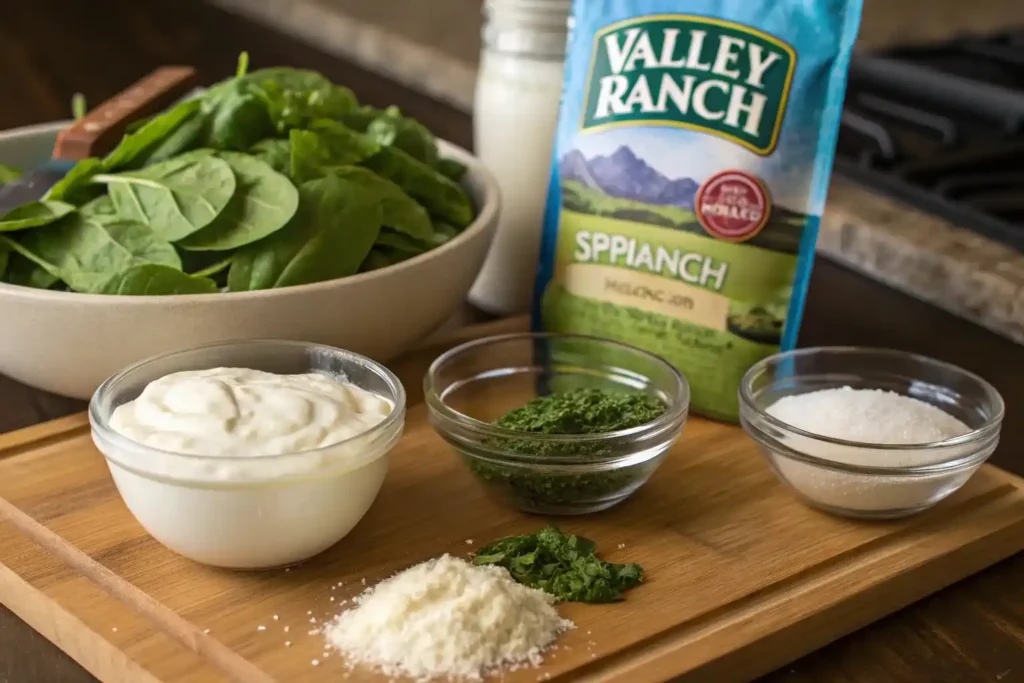 Spinach ranch dip ingredients flat lay