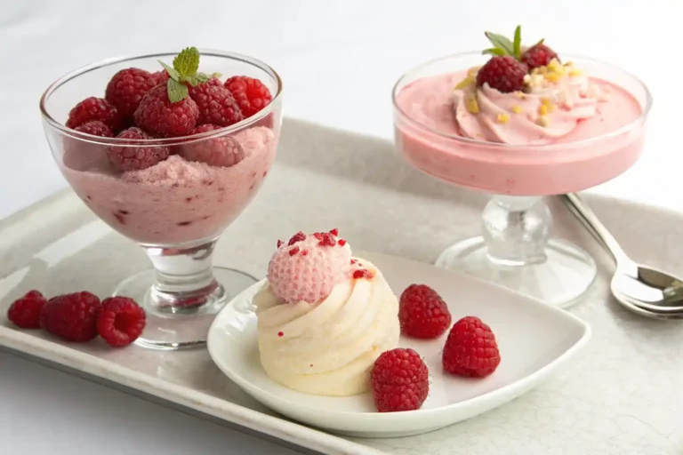 Comparison of raspberry spuma, mousse, and espuma textures.