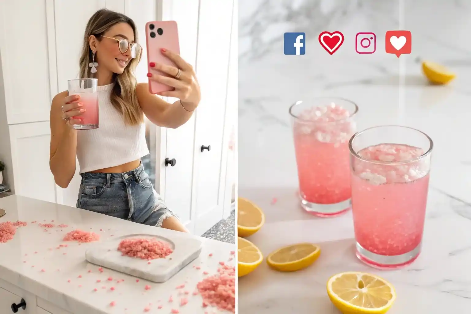Viral pink salt weight loss trend showing social media influence and the actual pink salt drink recipe with Himalayan salt