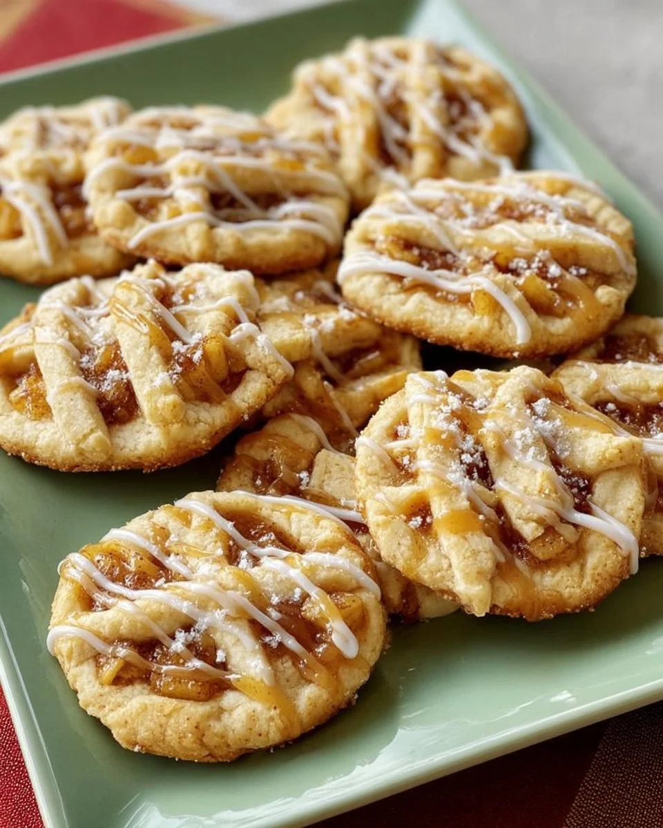 Delicious homemade apple pie cookies served on a wooden table