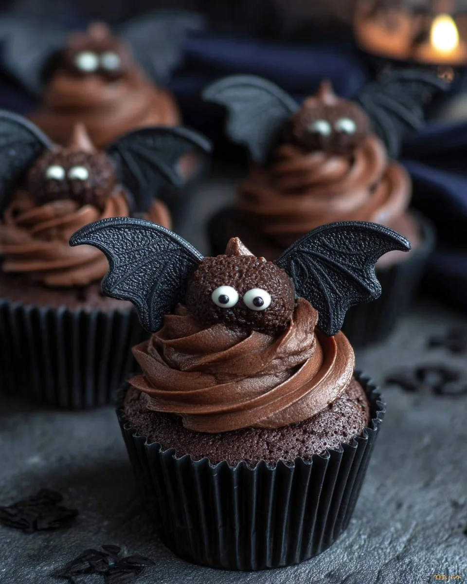 Cute bat cupcake decorated for Halloween celebration
