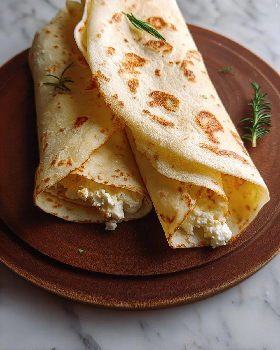 Healthy cottage cheese wraps with fresh vegetables and herbs