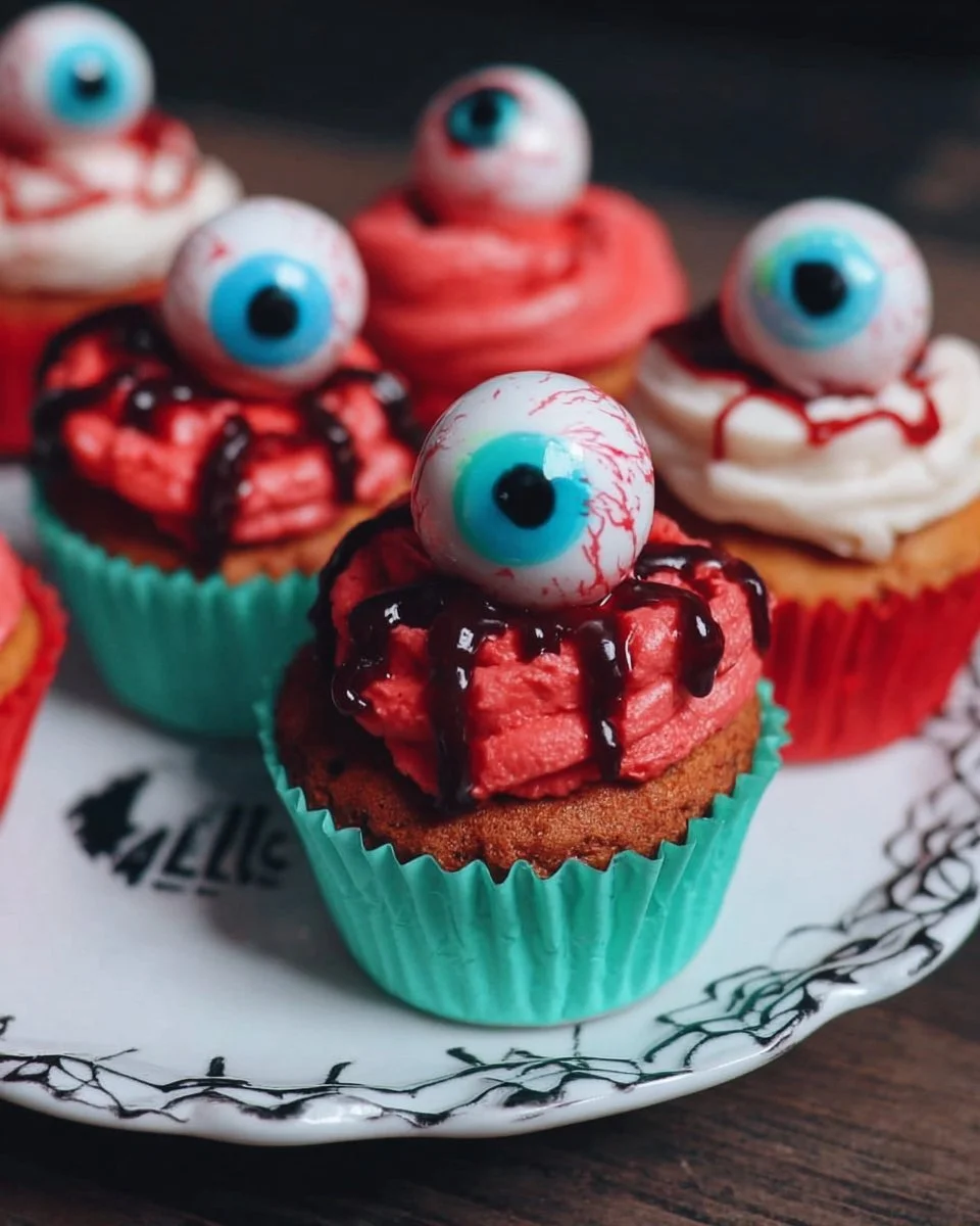 Creepy Halloween eyeball cupcakes with realistic eye designs