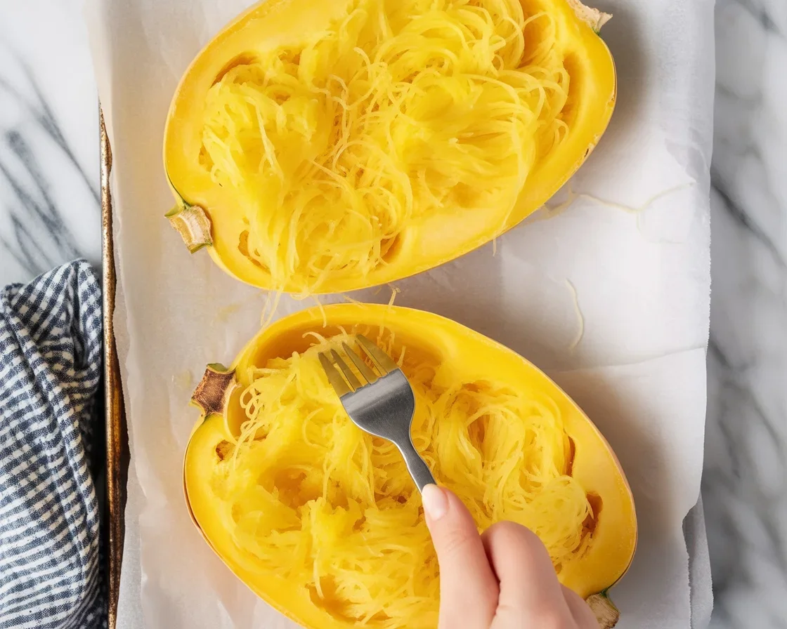 Sliced spaghetti squash ready to be roasted in the oven for a healthy recipe.