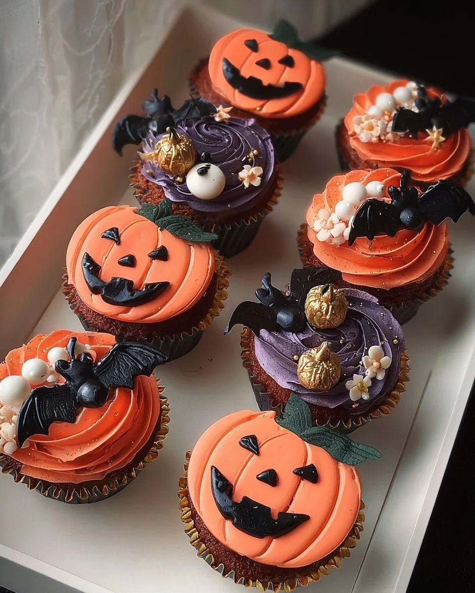 Colorful Halloween cupcakes decorated for the spooky season