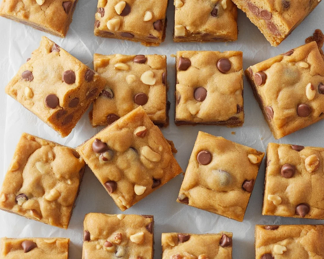 Gluten-Free Peanut Butter Blondies served on a plate with chocolate drizzle.