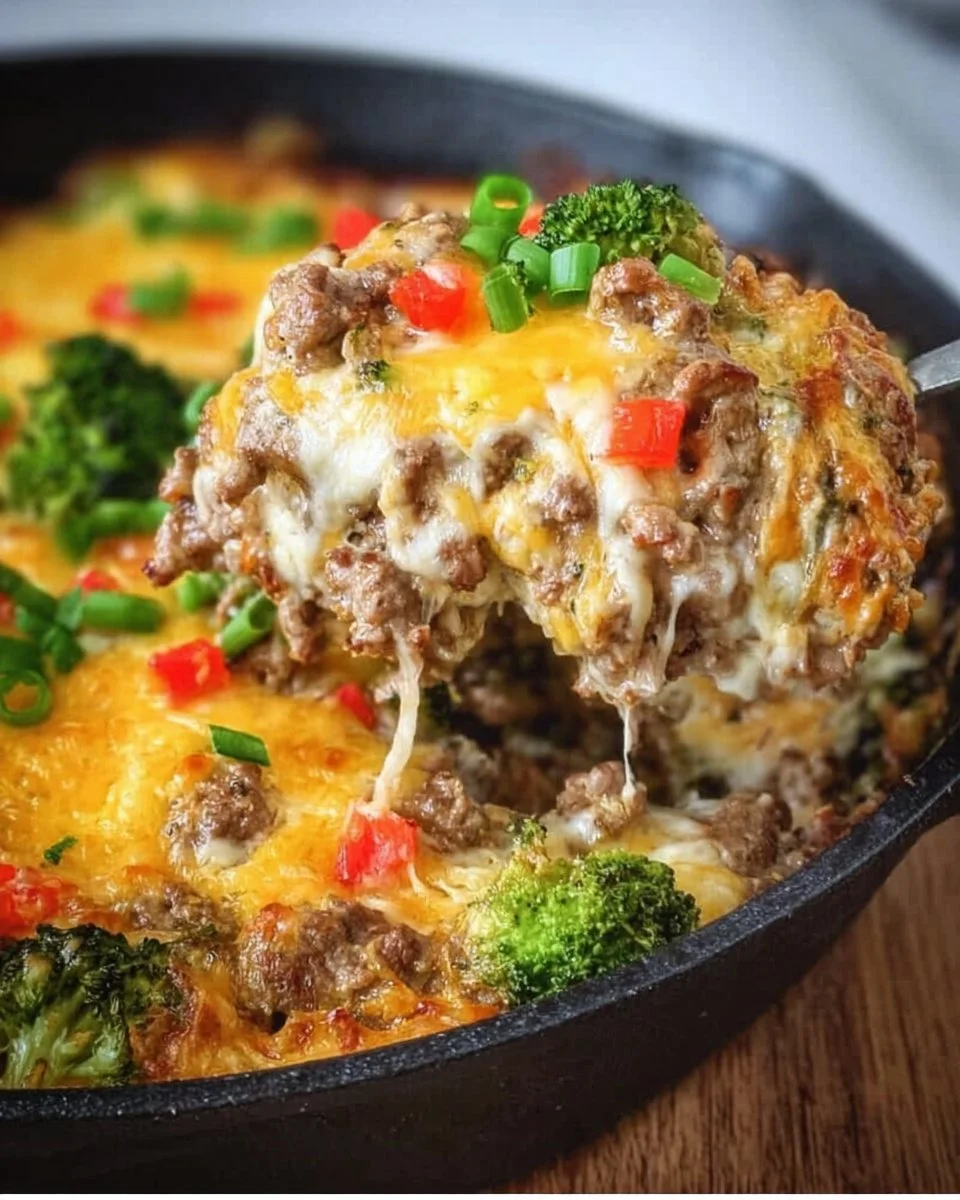 Delicious Keto Ground Beef Casserole prepared with low-carb ingredients
