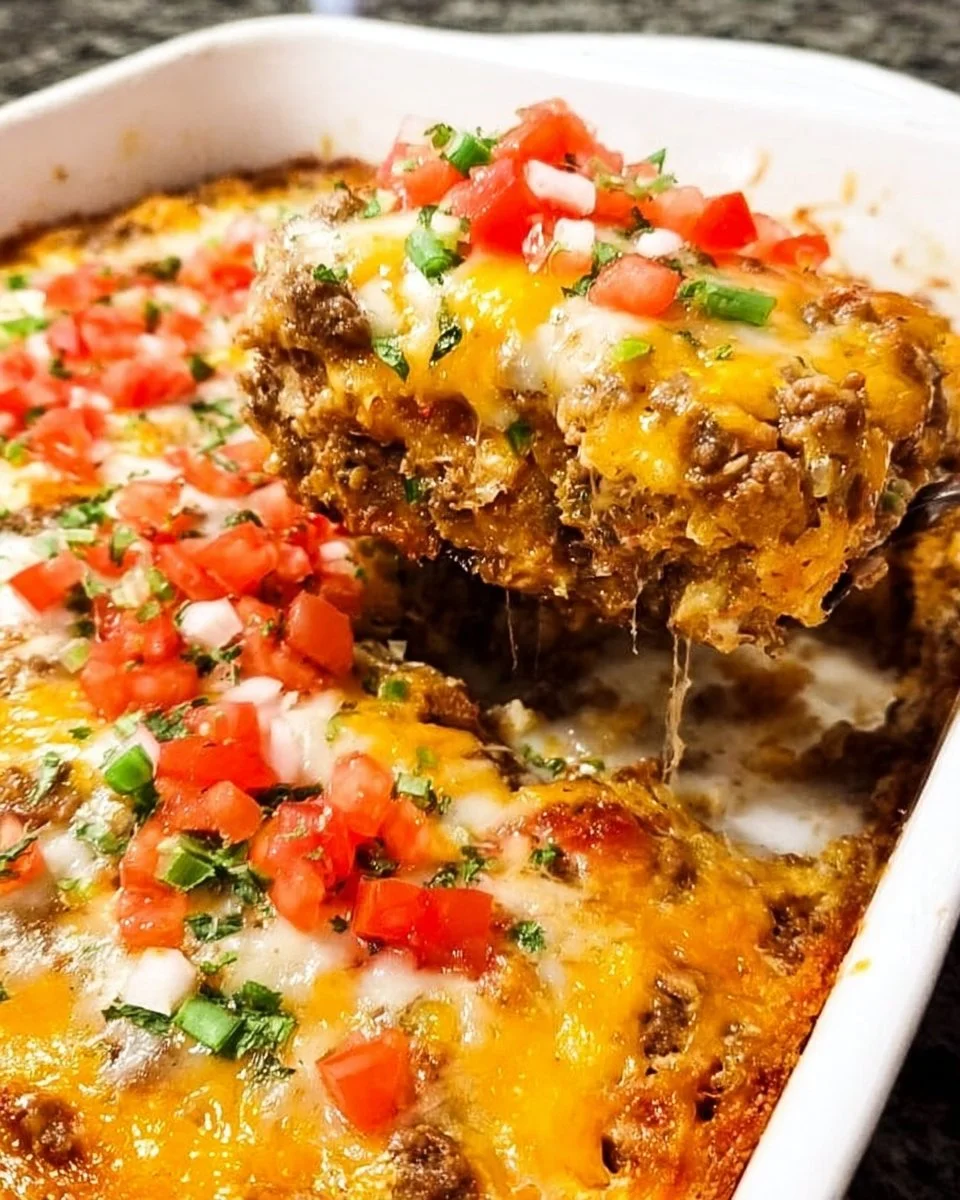 Keto Mexican Casserole with ground beef and melted cheese