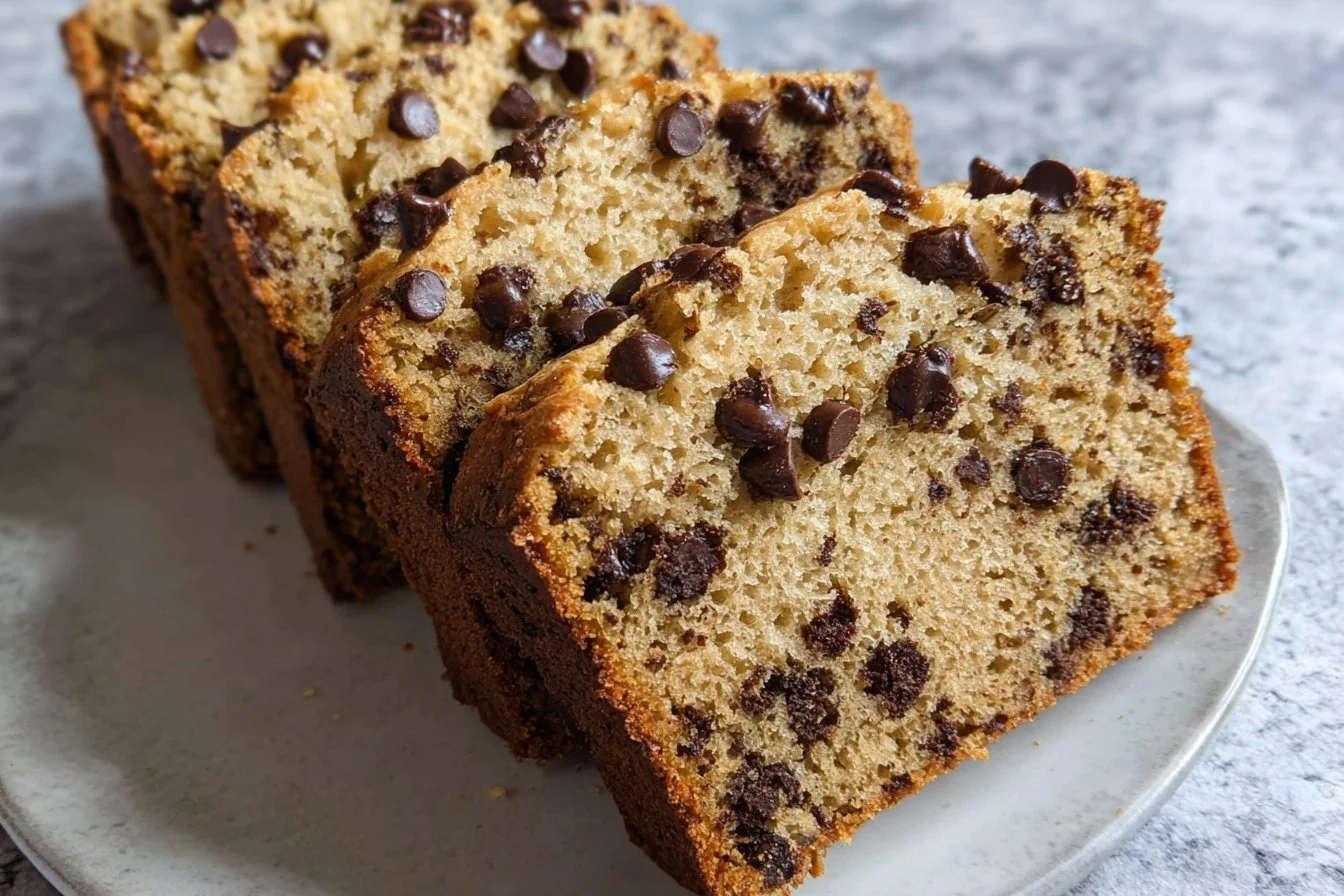 Freshly baked Oatmeal Chocolate Chip Bread, golden brown with chocolate chips.