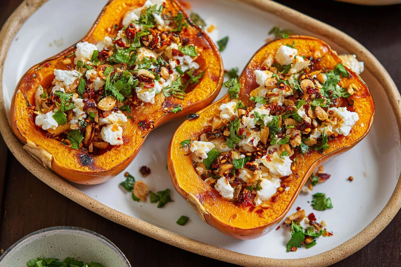 Delicious roasted honeynut squash with cottage cheese served in a bowl