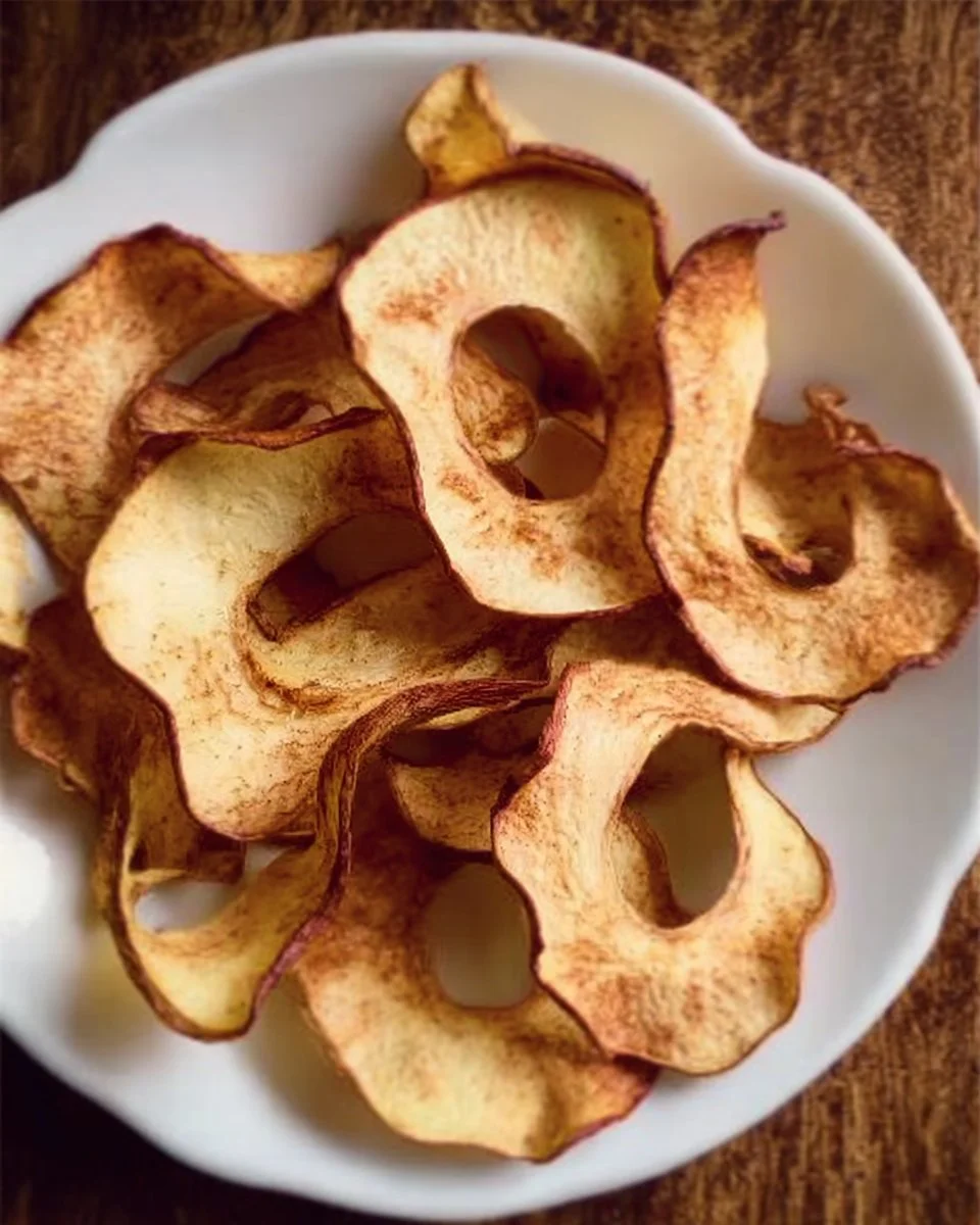 Crispy air fryer apple chips ready to enjoy as a healthy snack