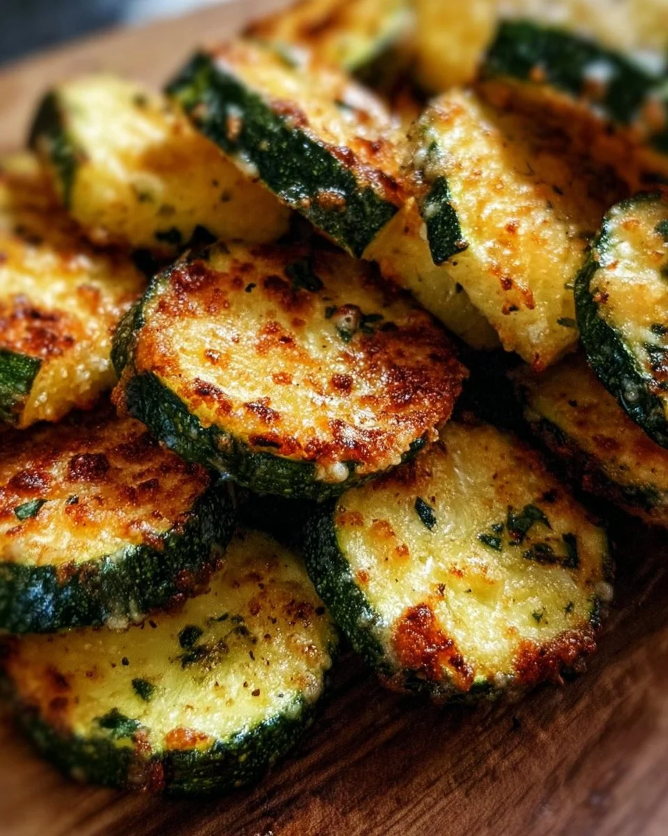 Crispy air fryer zucchini slices served on a plate