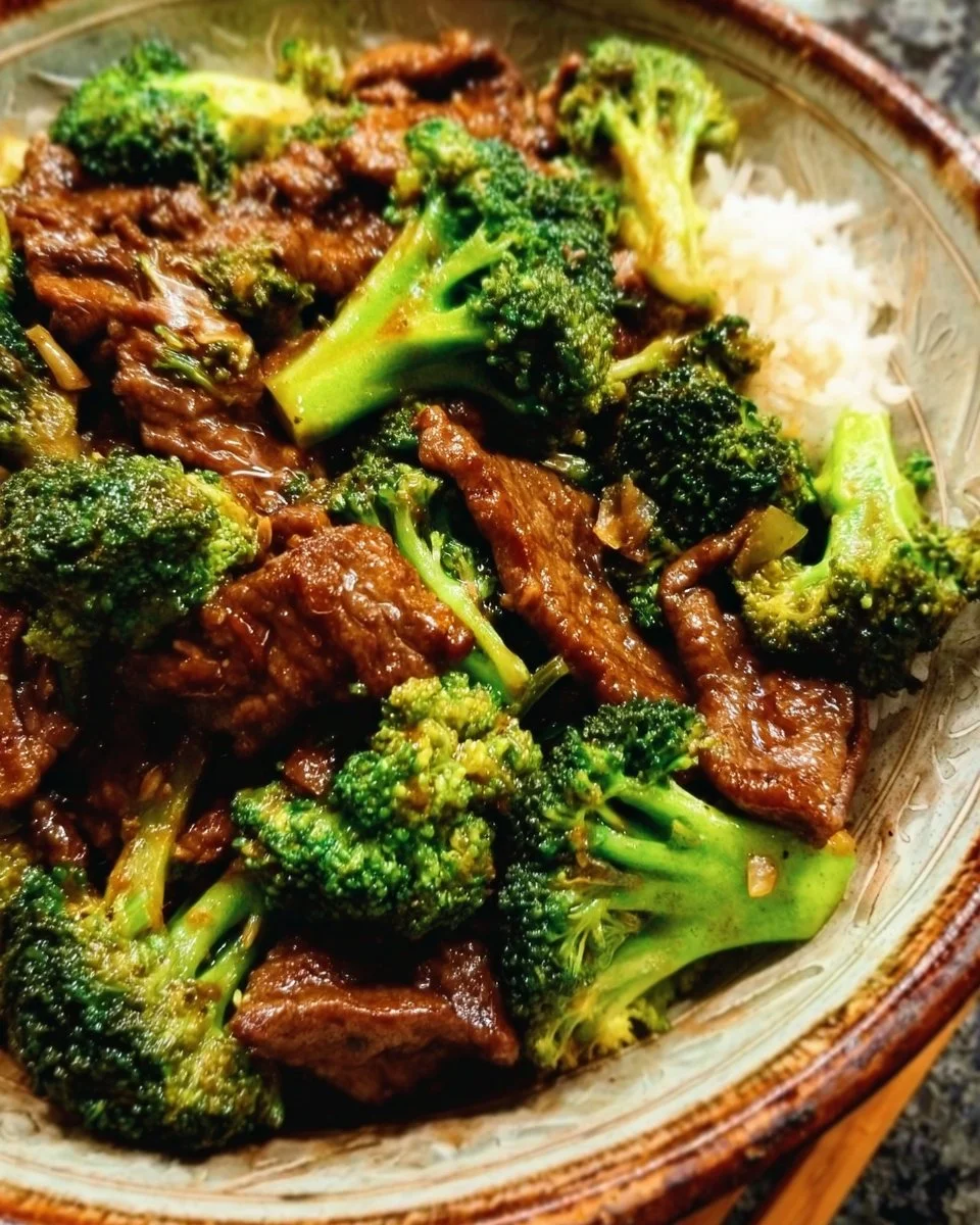 Delicious plate of Chinese Beef and Broccoli with tender beef and fresh vegetables