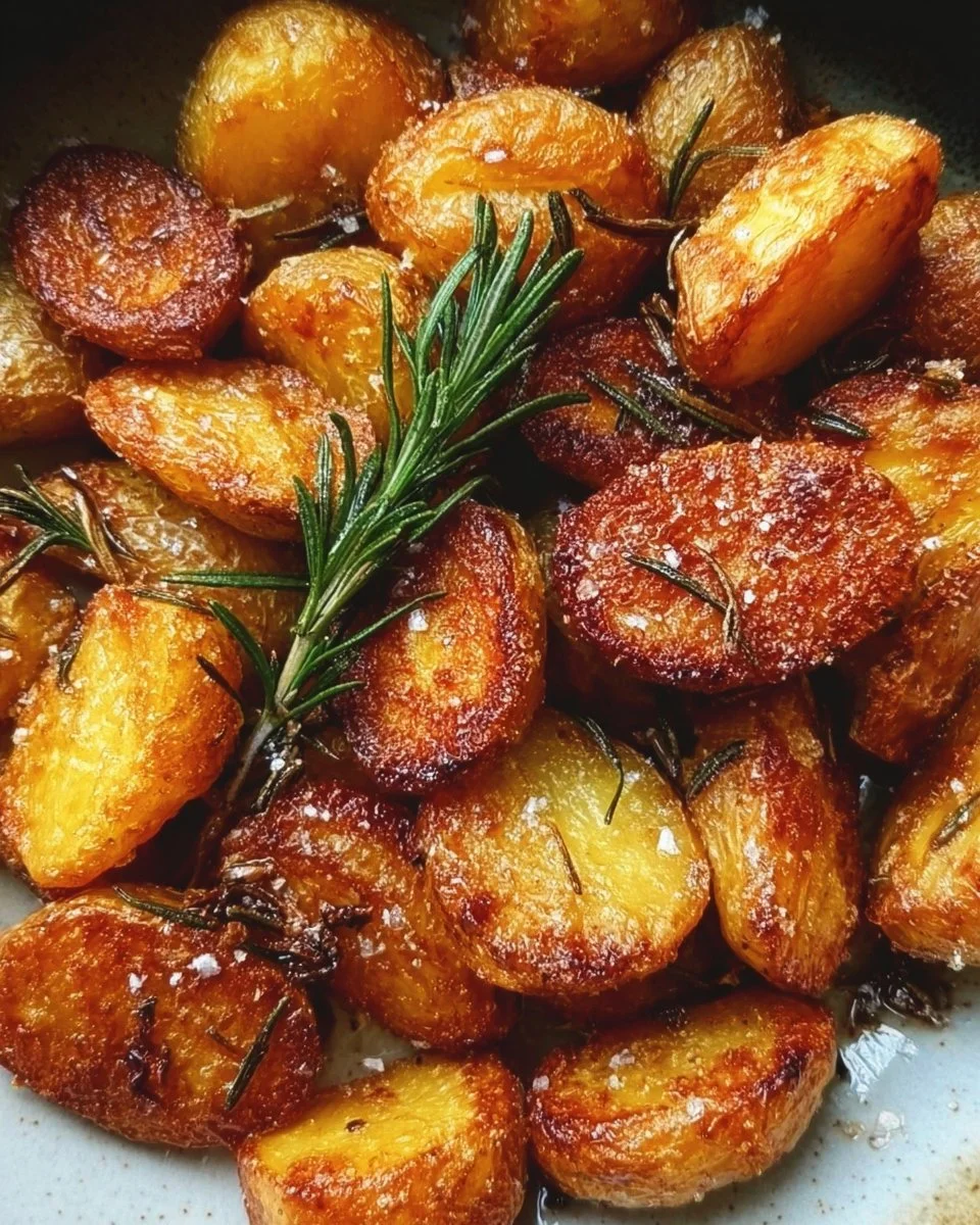 Crispy garlic rosemary roast potatoes served in a bowl