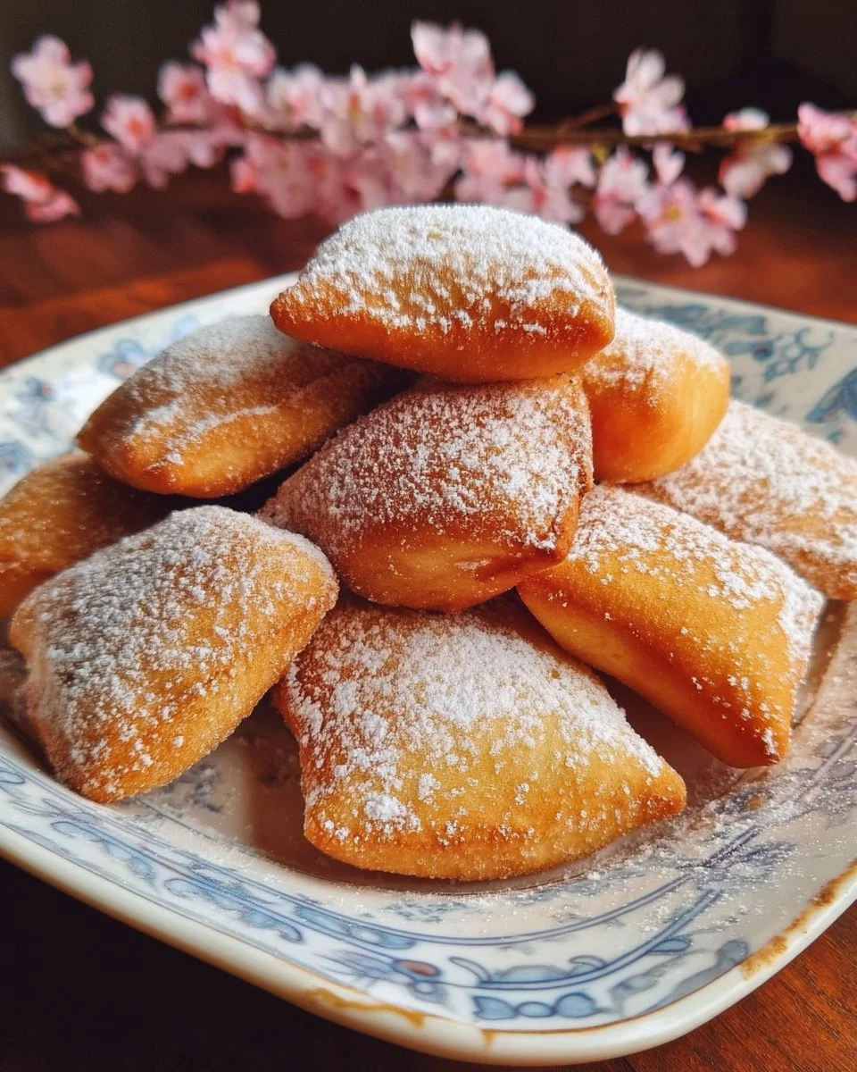 Fluffy gluten-free beignets dusted with powdered sugar on a plate.