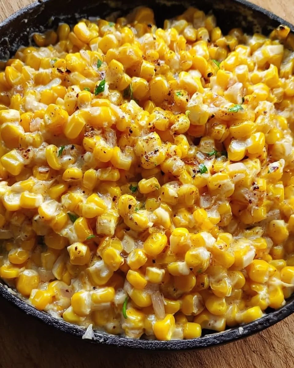 Delicious honey butter skillet corn served in a cast iron pan