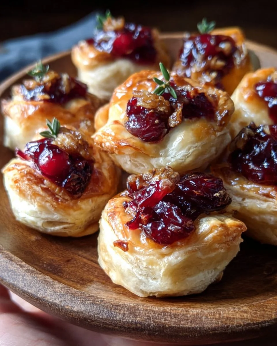 Baked cranberry brie bites on a serving platter