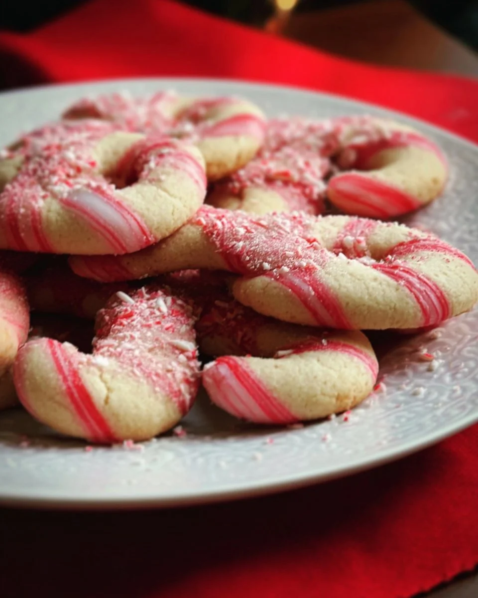 Delicious Candy Cane Cookies decorated with peppermint stripes and festive colors