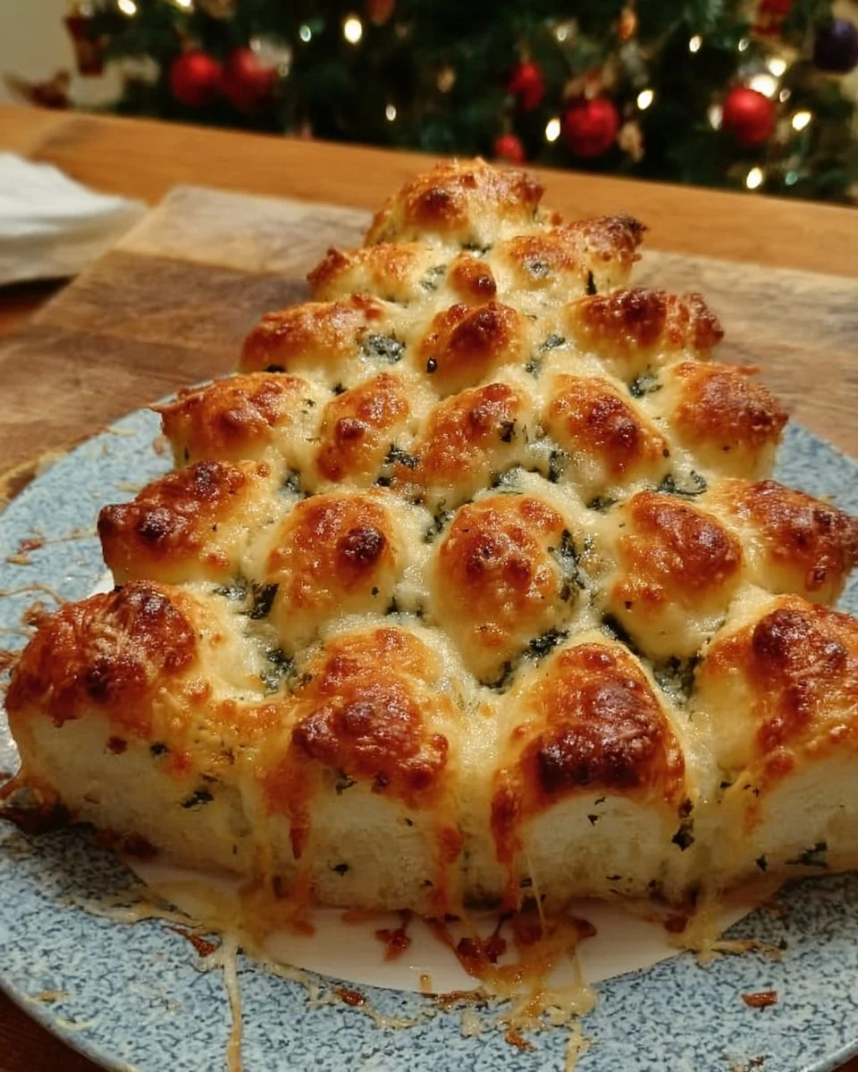 Cheesy Christmas tree bread shaped like a festive tree