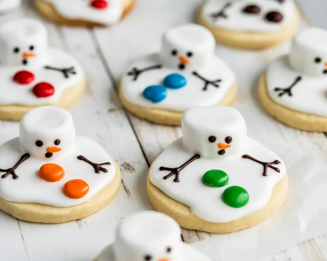 Delicious and cute Snowman Cookies stacked on a plate for the holiday season.