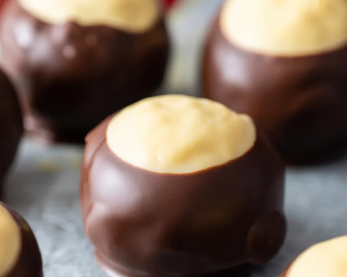 Delicious homemade peanut butter buckeyes dipped in chocolate, perfect for sweet cravings.